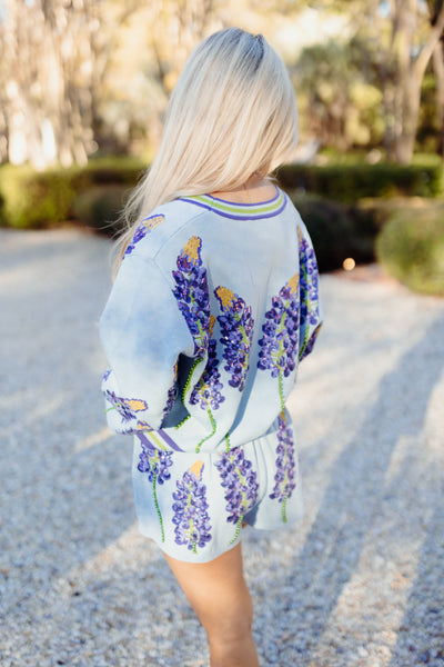 Queen of Sparkles Pale Blue Bluebonnets Knit Shorts