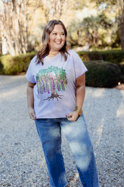 Queen of Sparkles Lavender Frill Edge Beads In Tree Tee