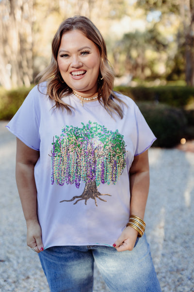 Queen of Sparkles Lavender Frill Edge Beads In Tree Tee