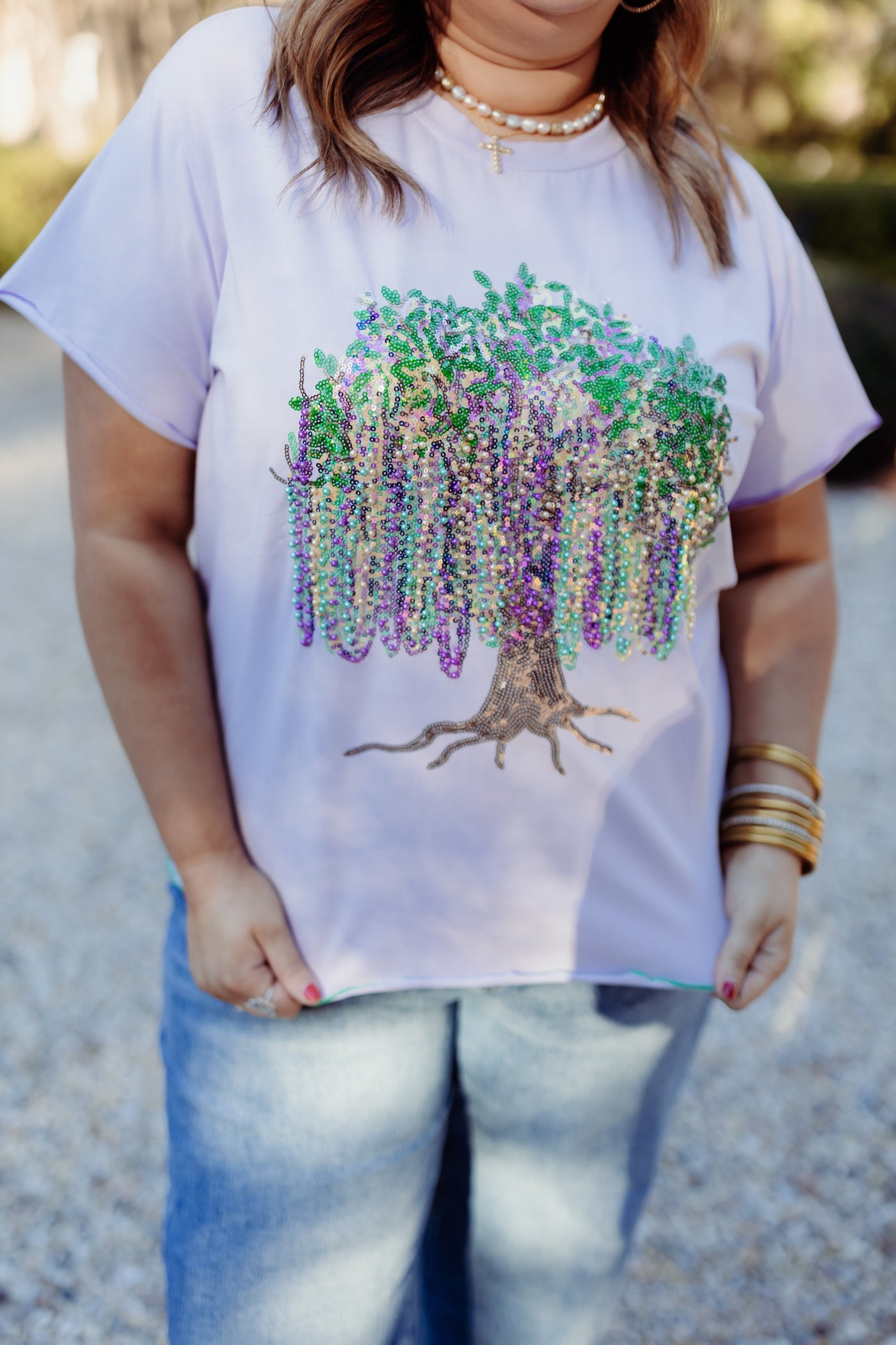 Queen of Sparkles Lavender Frill Edge Beads In Tree Tee