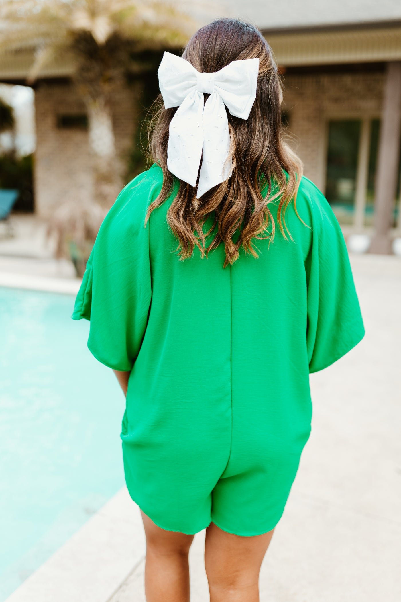 Kelly Green Flowy Textured Oversized Collared Romper