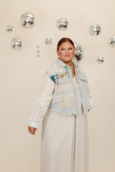 Light Denim Crochet Patchwork Oversized Jacket