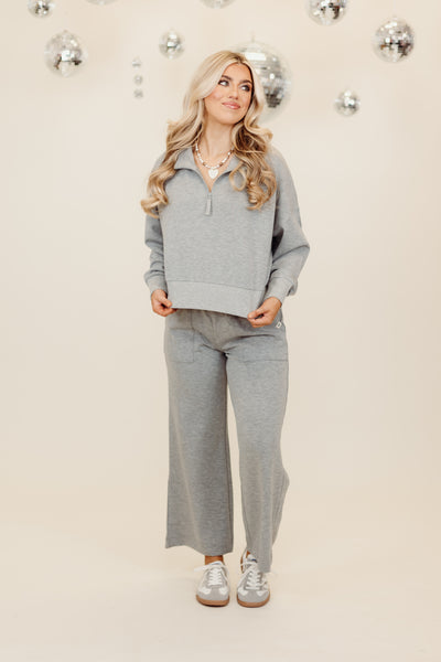 Simply Southern Heather Grey Quarter Zip Pullover & Pant Set