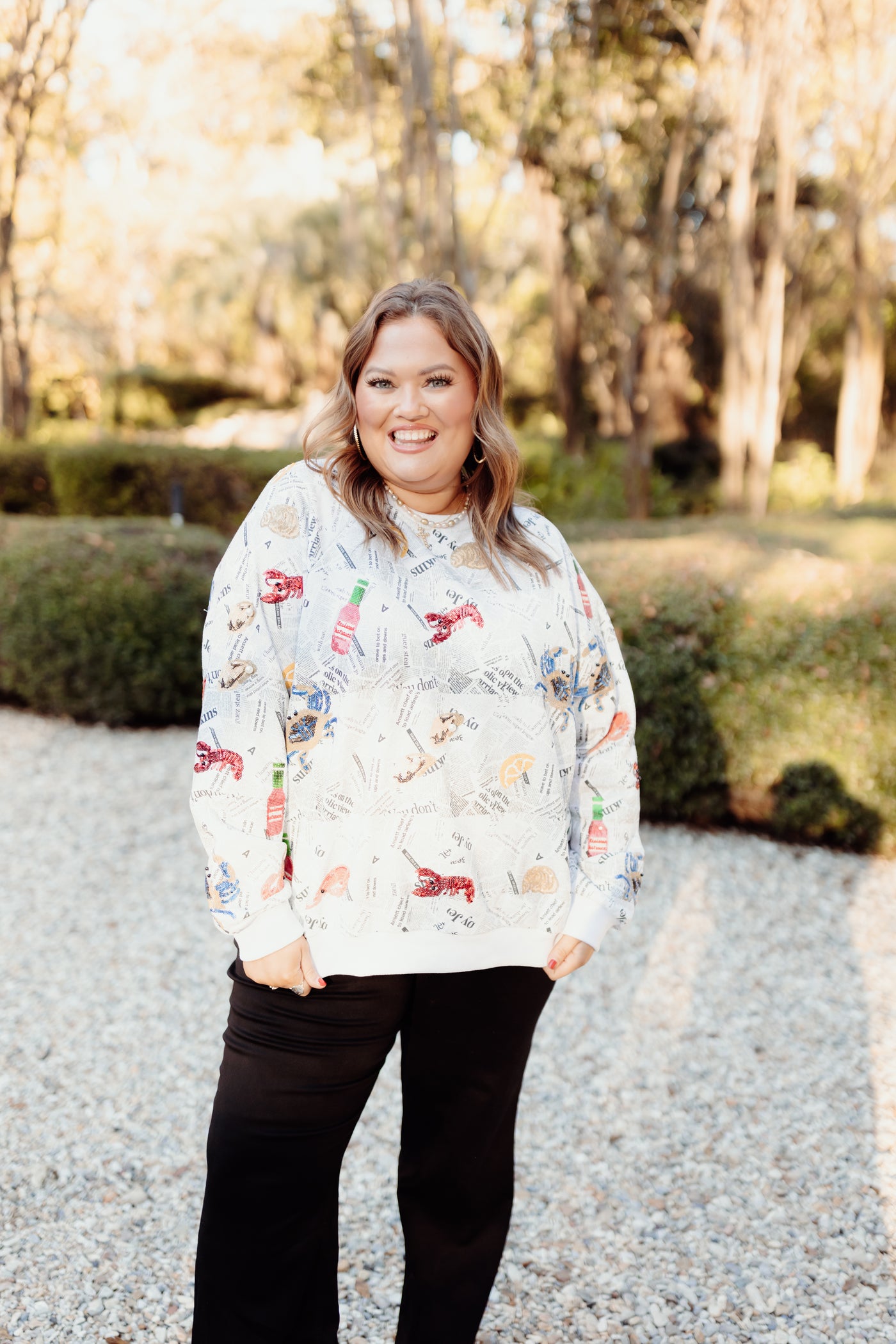 Queen of Sparkles Black/White Newspaper With Seafood Sweatshirt