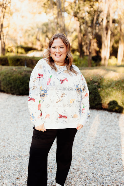 Queen of Sparkles Black/White Newspaper With Seafood Sweatshirt