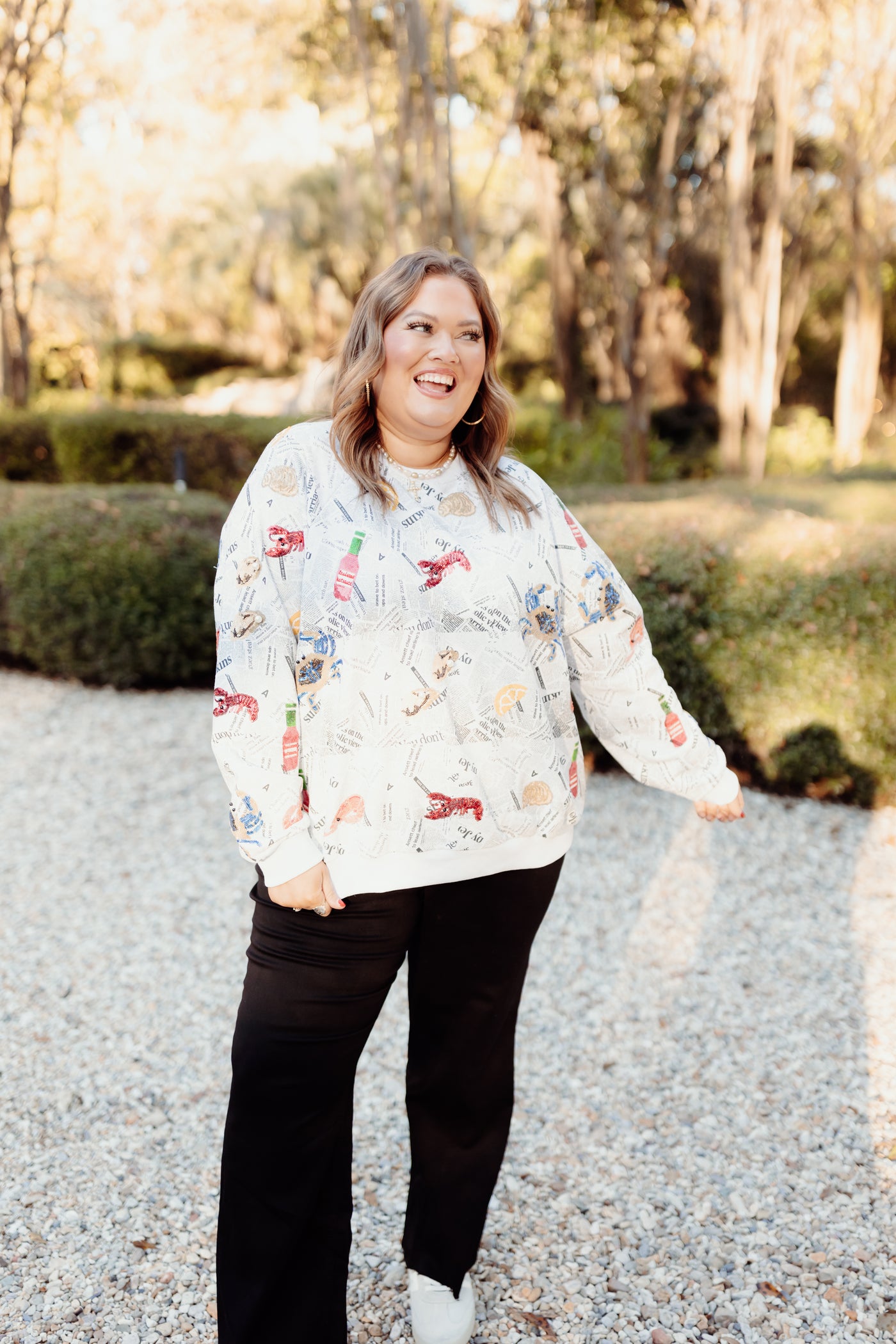 Queen of Sparkles Black/White Newspaper With Seafood Sweatshirt