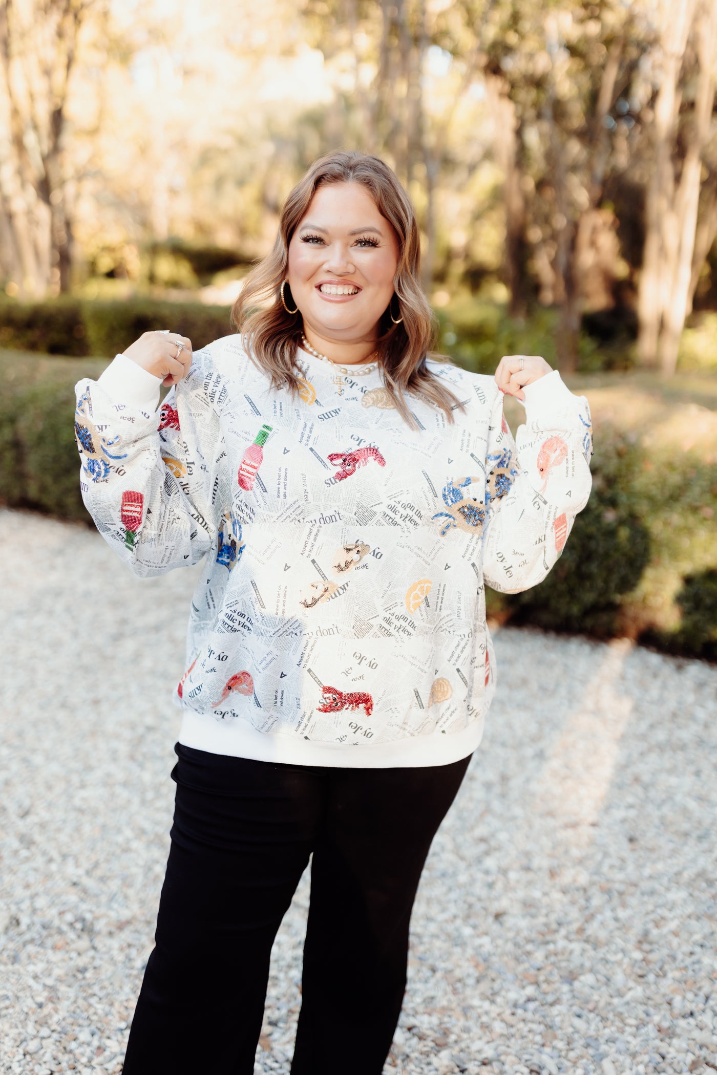 Queen of Sparkles Black/White Newspaper With Seafood Sweatshirt