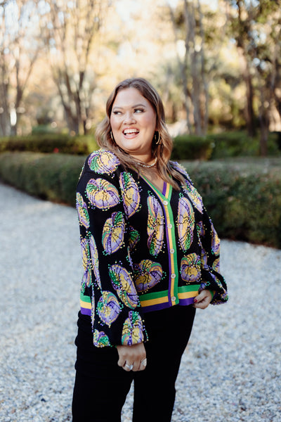 Queen of Sparkles Black Pearl King Cake Cardigan