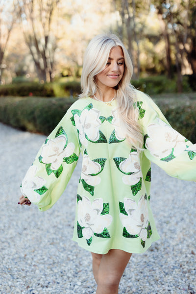 Queen of Sparkles Light Green Magnolias Dress