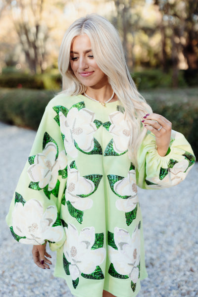 Queen of Sparkles Light Green Magnolias Dress