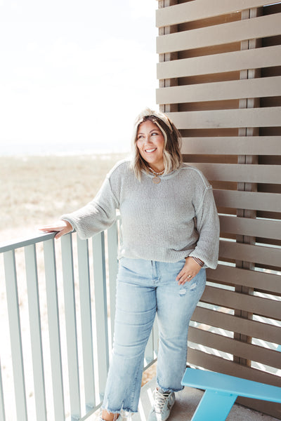 Grey Lightweight Knit Round Neck Slouchy Top