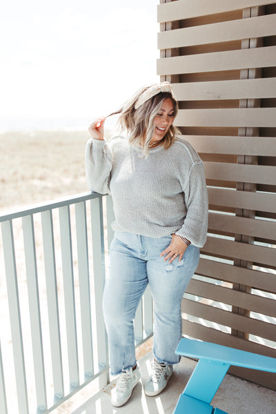 Grey Lightweight Knit Round Neck Slouchy Top