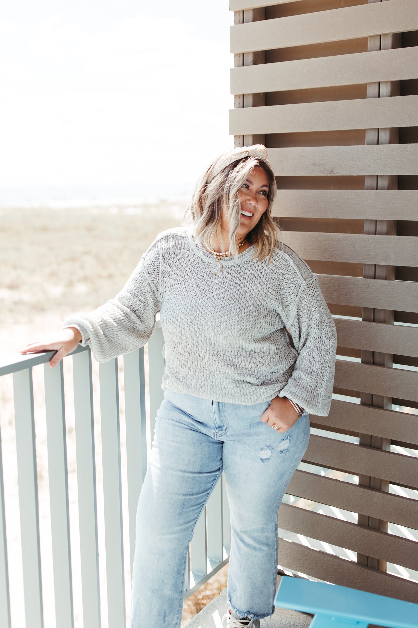 Grey Lightweight Knit Round Neck Slouchy Top