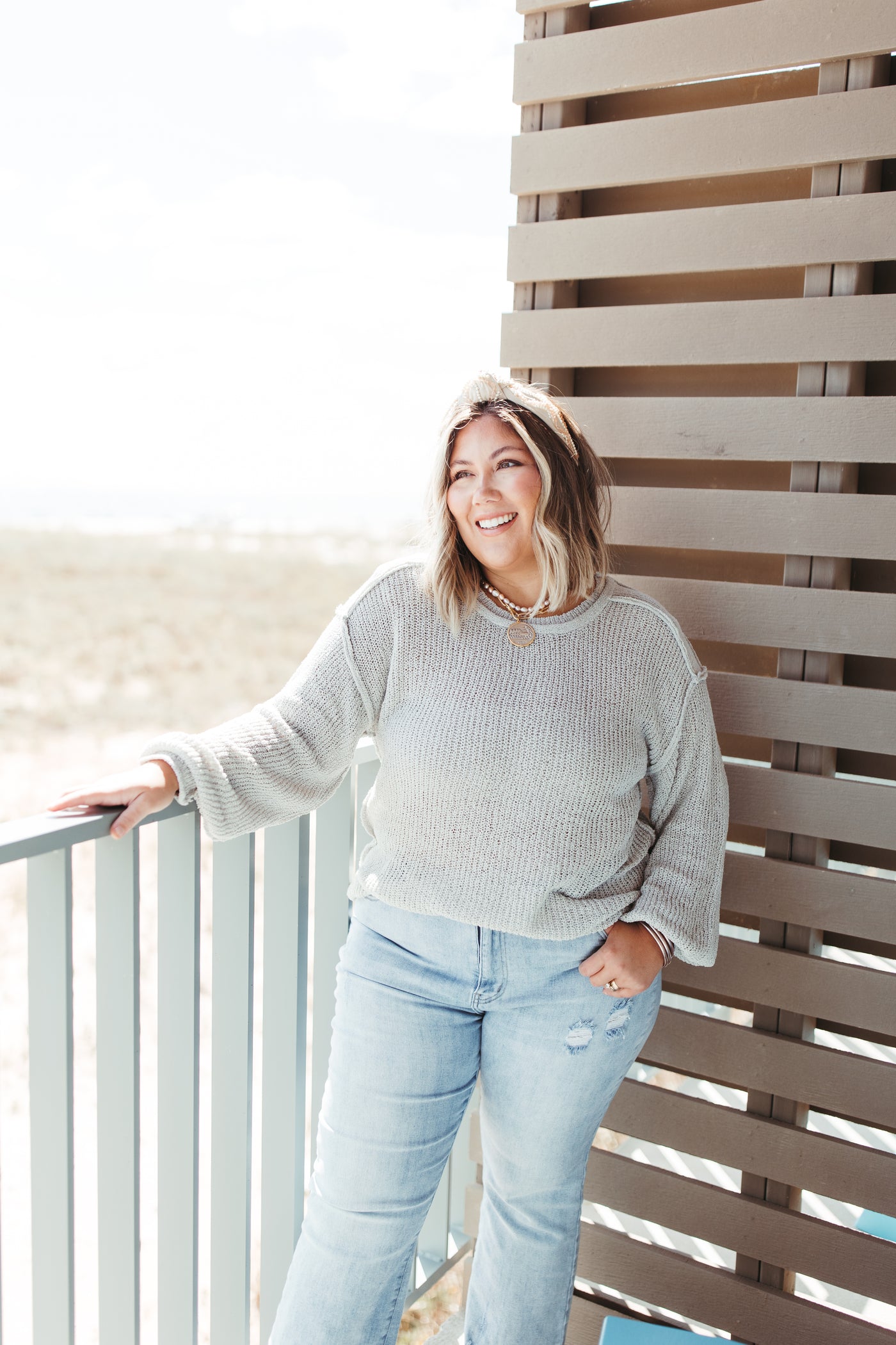 Grey Lightweight Knit Round Neck Slouchy Top