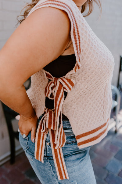 Taupe Dark Amber V-Neck Side Tie Sweater Vest