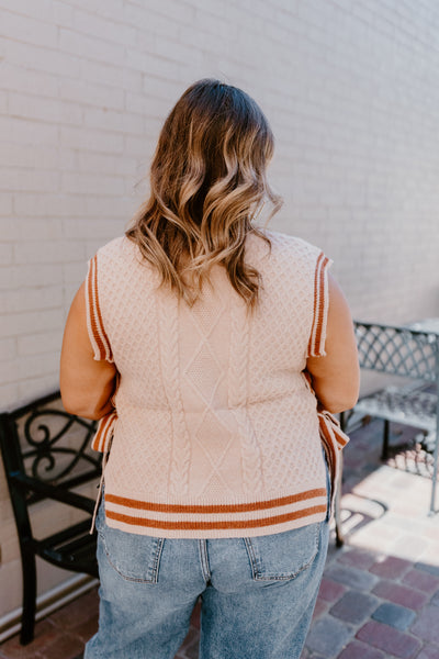 Taupe Dark Amber V-Neck Side Tie Sweater Vest