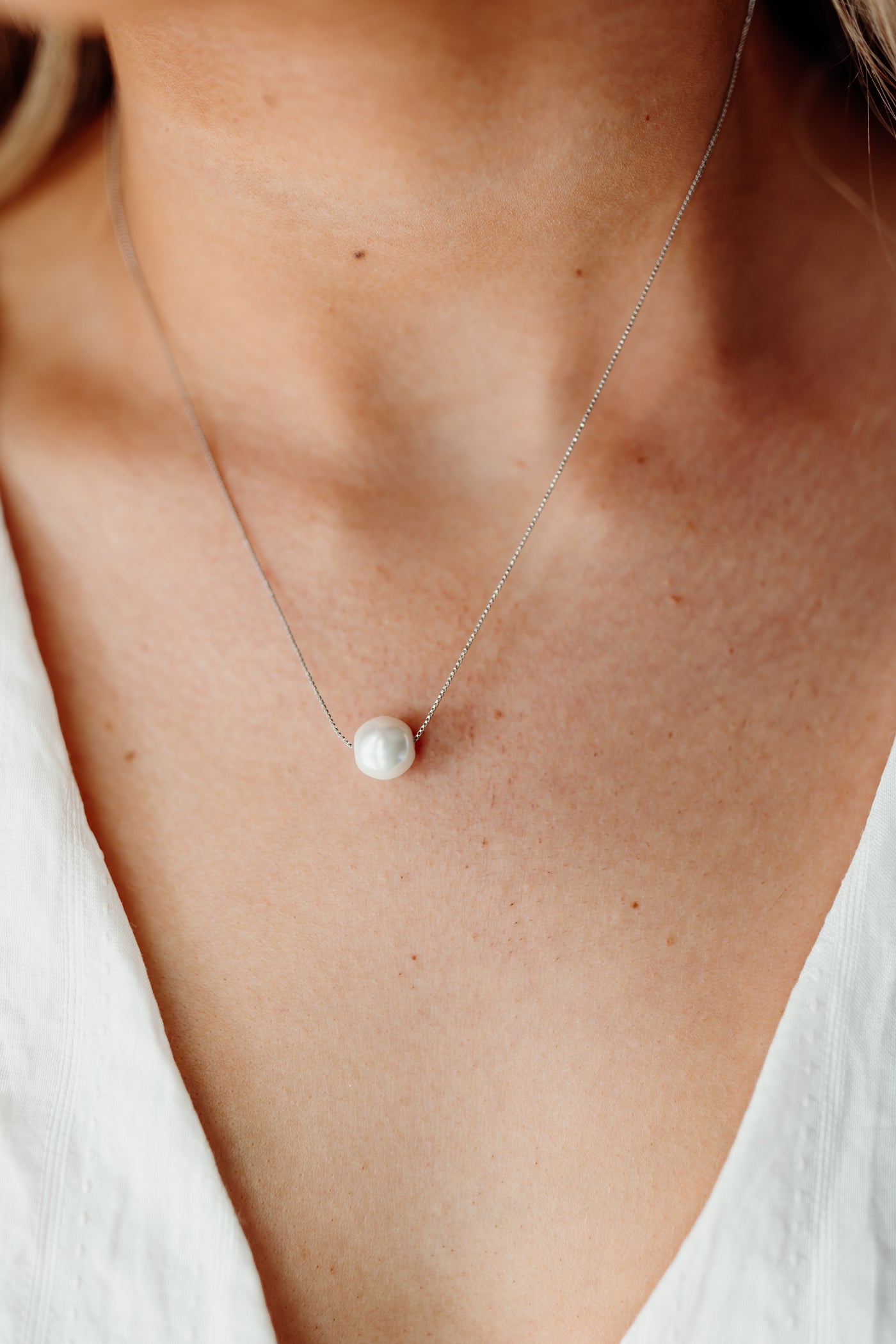 Silver Pearl Charm Necklace