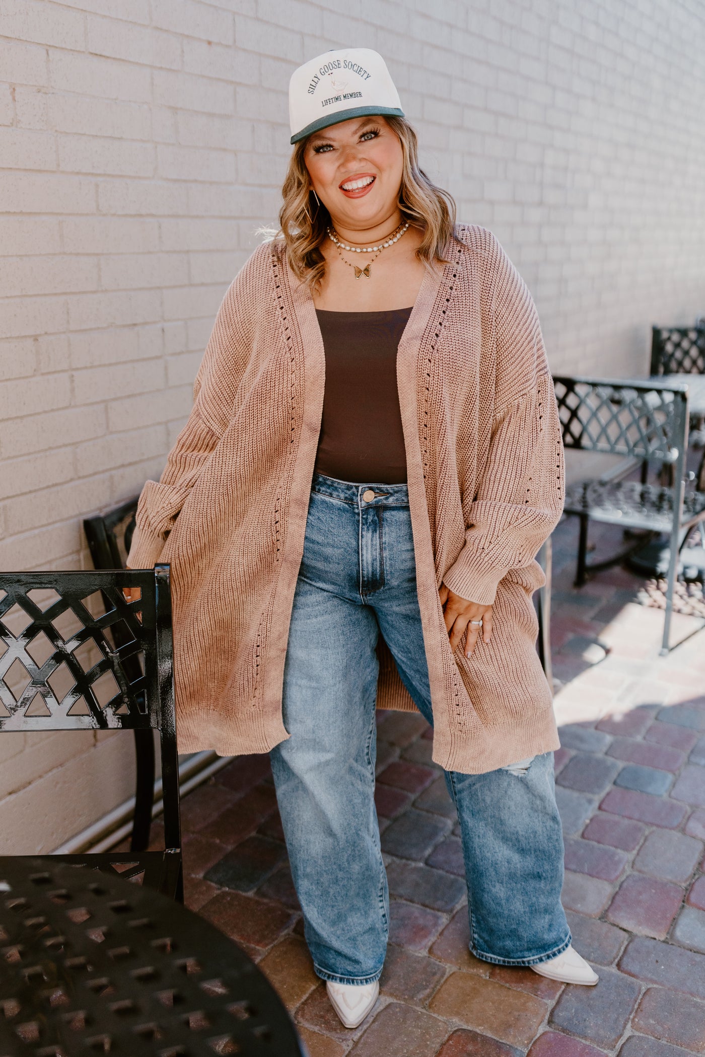 Washed Ash Brown Solid Knit Cardigan