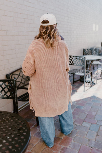 Washed Ash Brown Solid Knit Cardigan