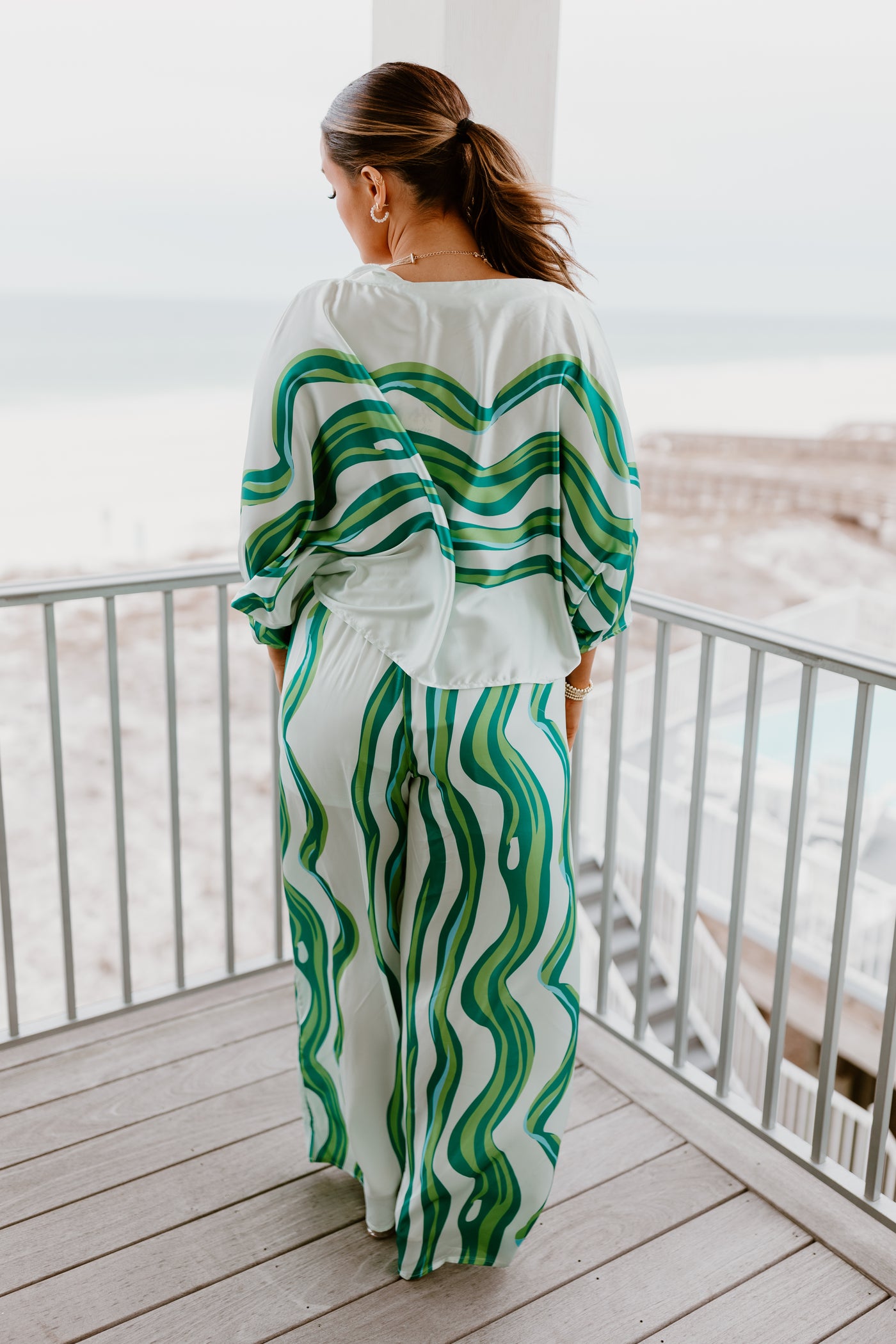 Green Abstract Wide Leg Top and Pant Set