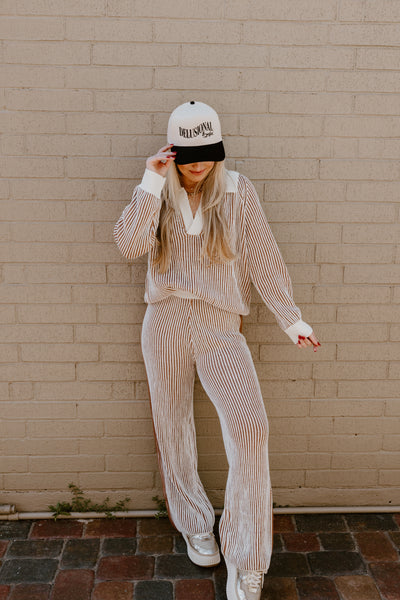 Ivory and Cinnamon Ribbed Sweater and Pant Set