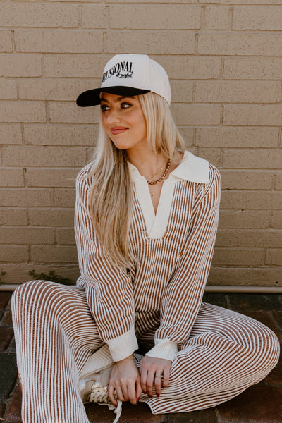 Ivory and Cinnamon Ribbed Sweater and Pant Set