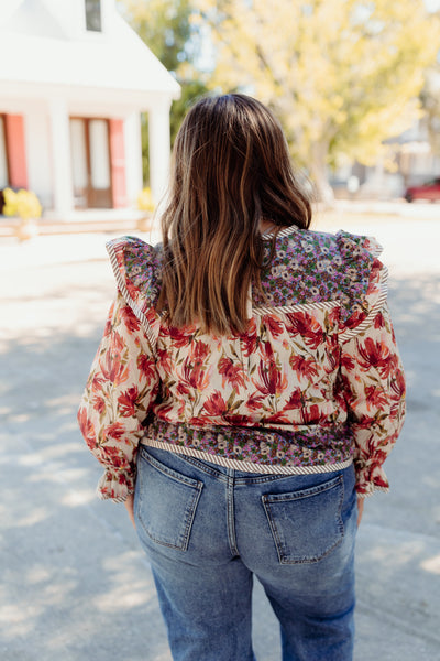 Berry Multi Mix Floral Puff Sleeve Top