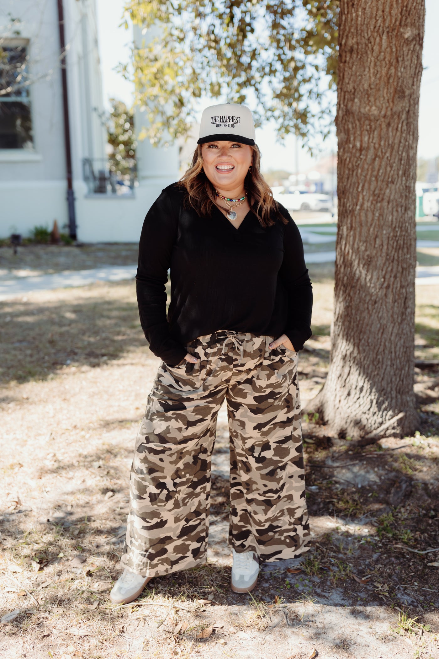 Beige Camo Vintage Washed Baggy Pants