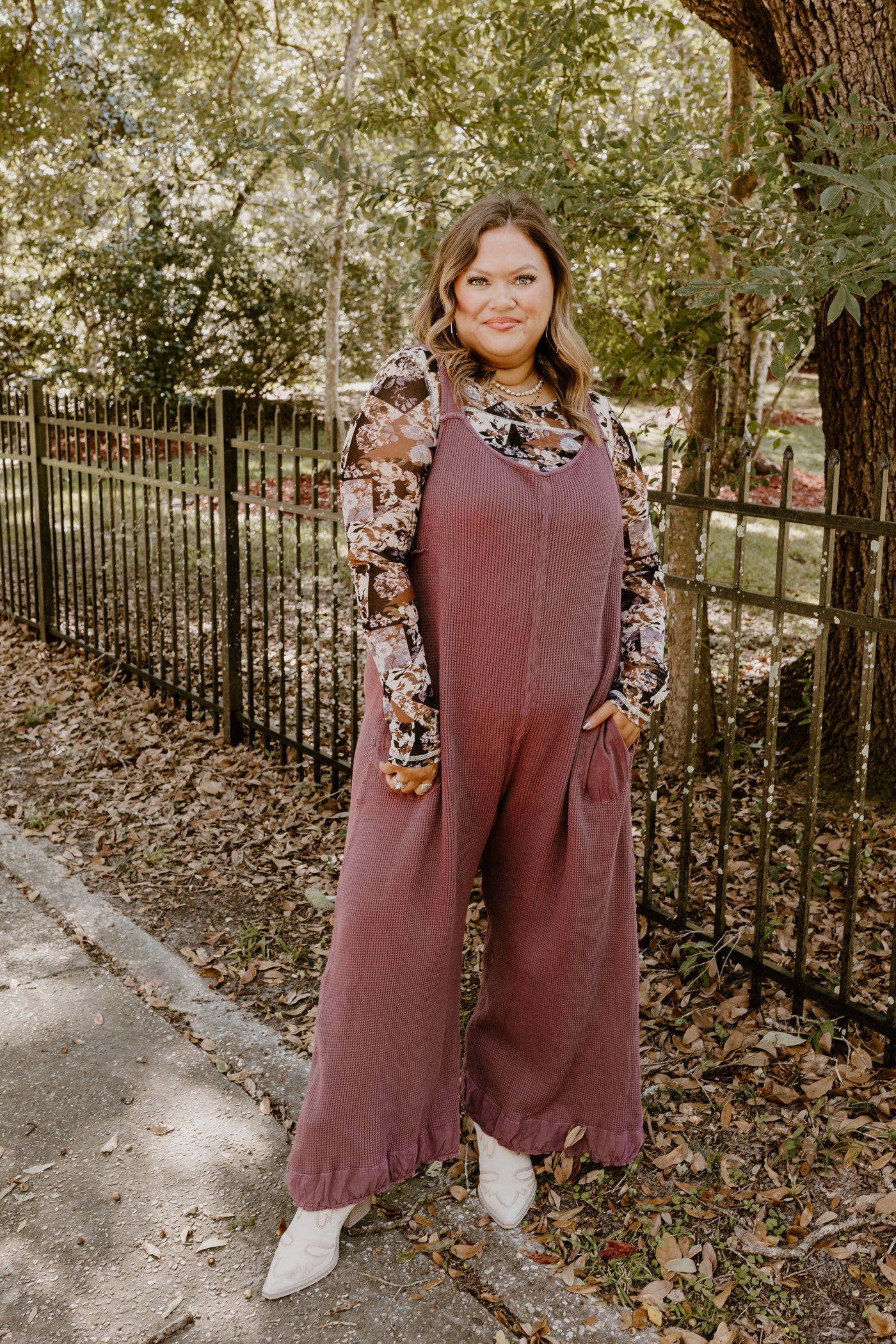 Burgundy Vintage Washed Waffle Knit Overalls