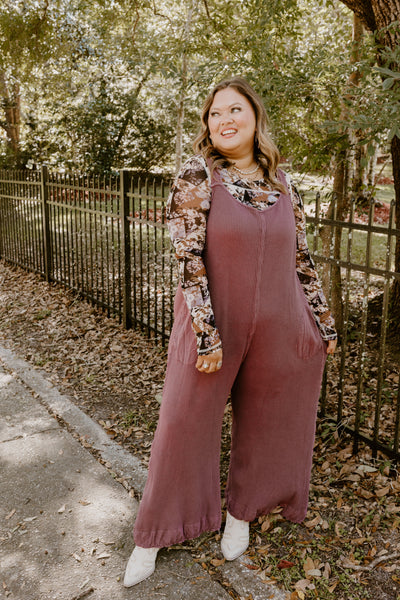 Burgundy Vintage Washed Waffle Knit Overalls