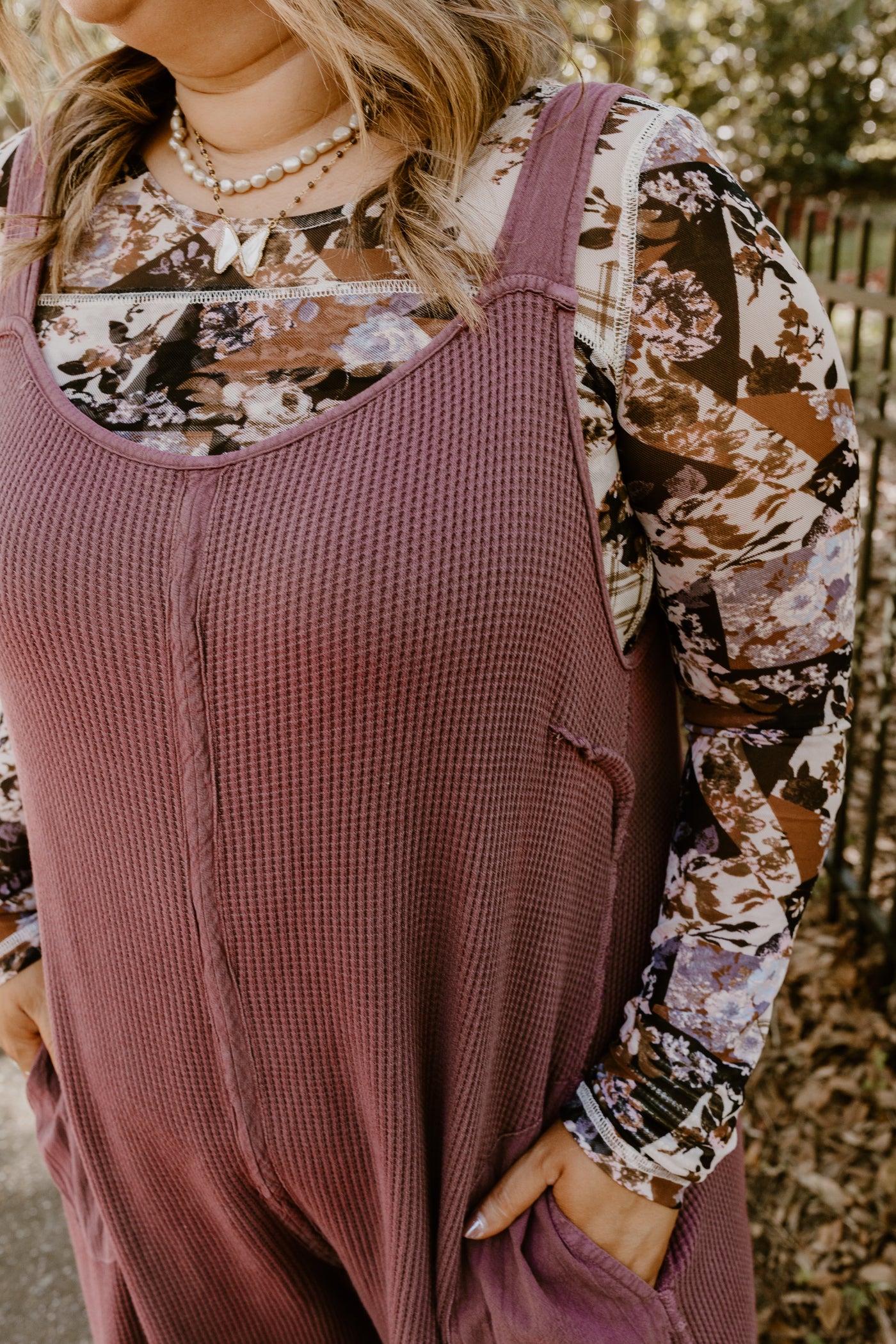 Burgundy Vintage Washed Waffle Knit Overalls