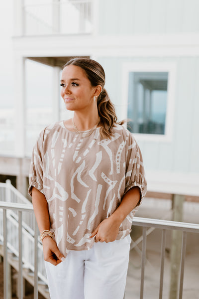 Light Taupe Abstract Bubble Blouse