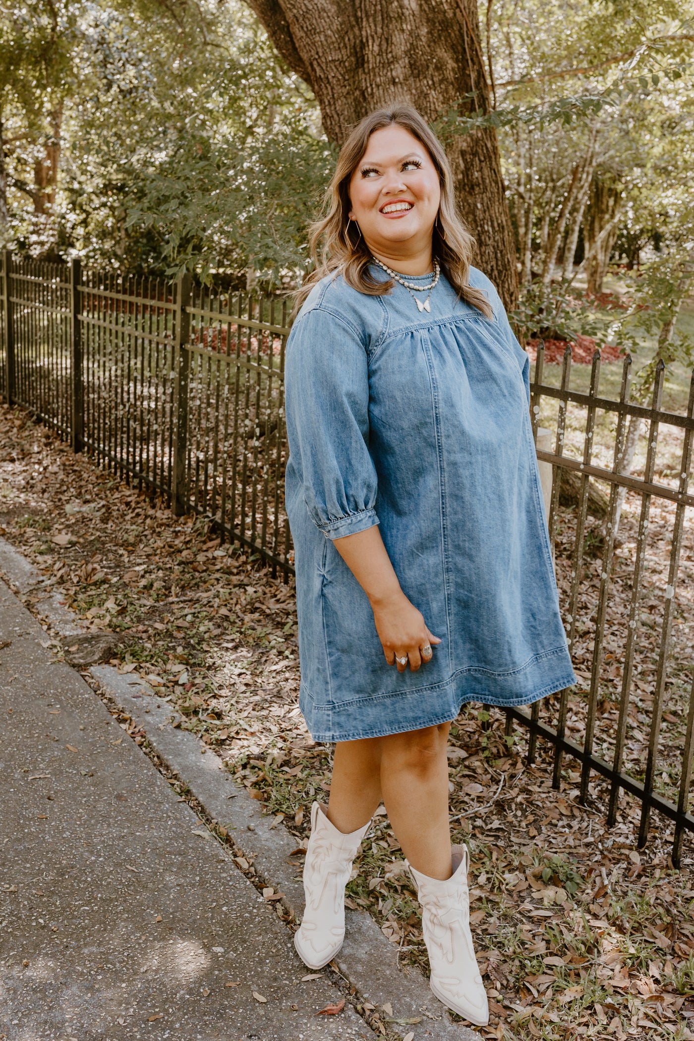 Denim Pleated Detail Babydoll Dress