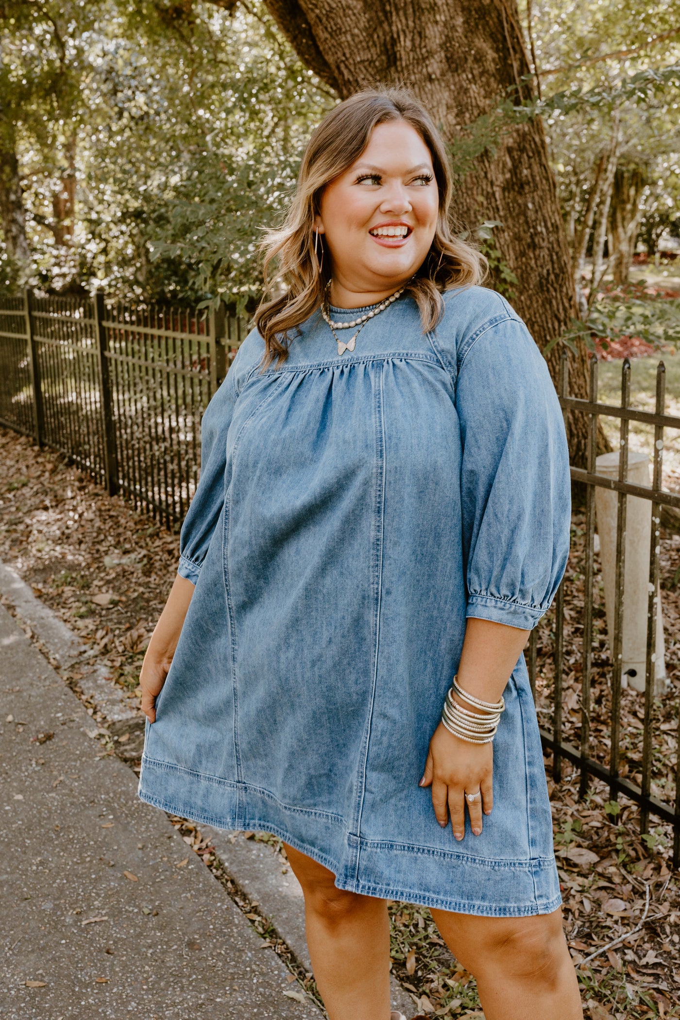 Denim Pleated Detail Babydoll Dress