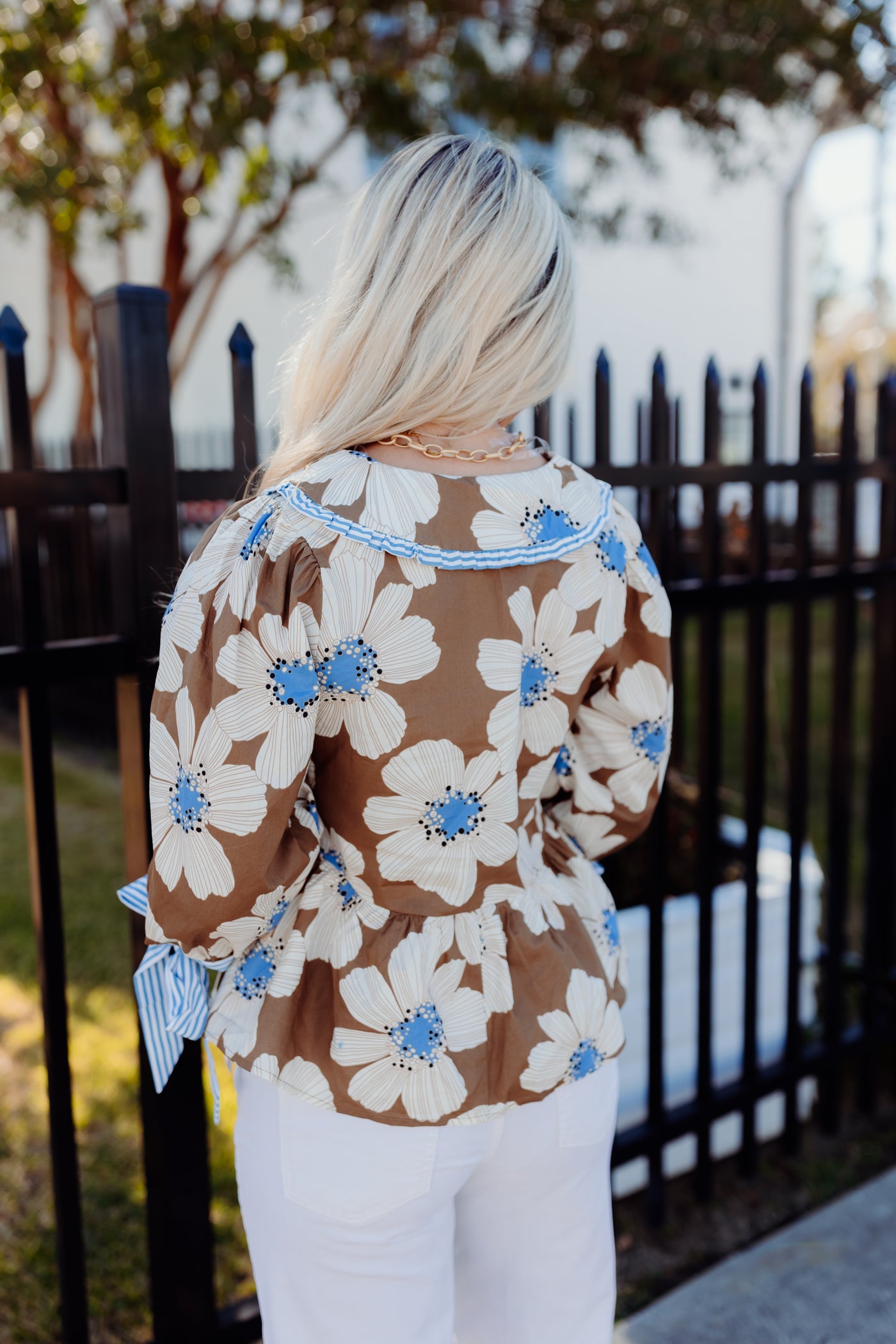 Brown Floral 3/4 Sleeve Peplum Top