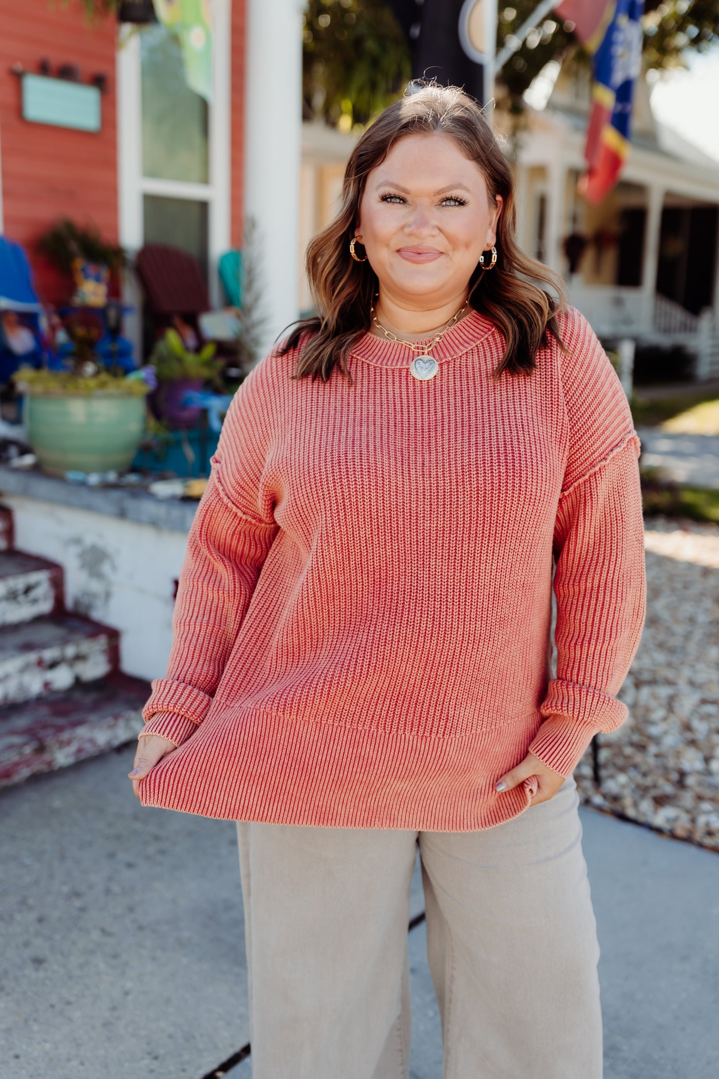 Red Orange Oversized Knit Sweater