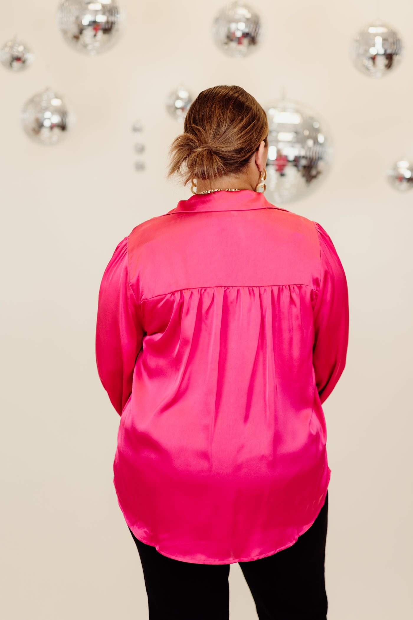 Fuchsia Satin Cowl Neck Blouse