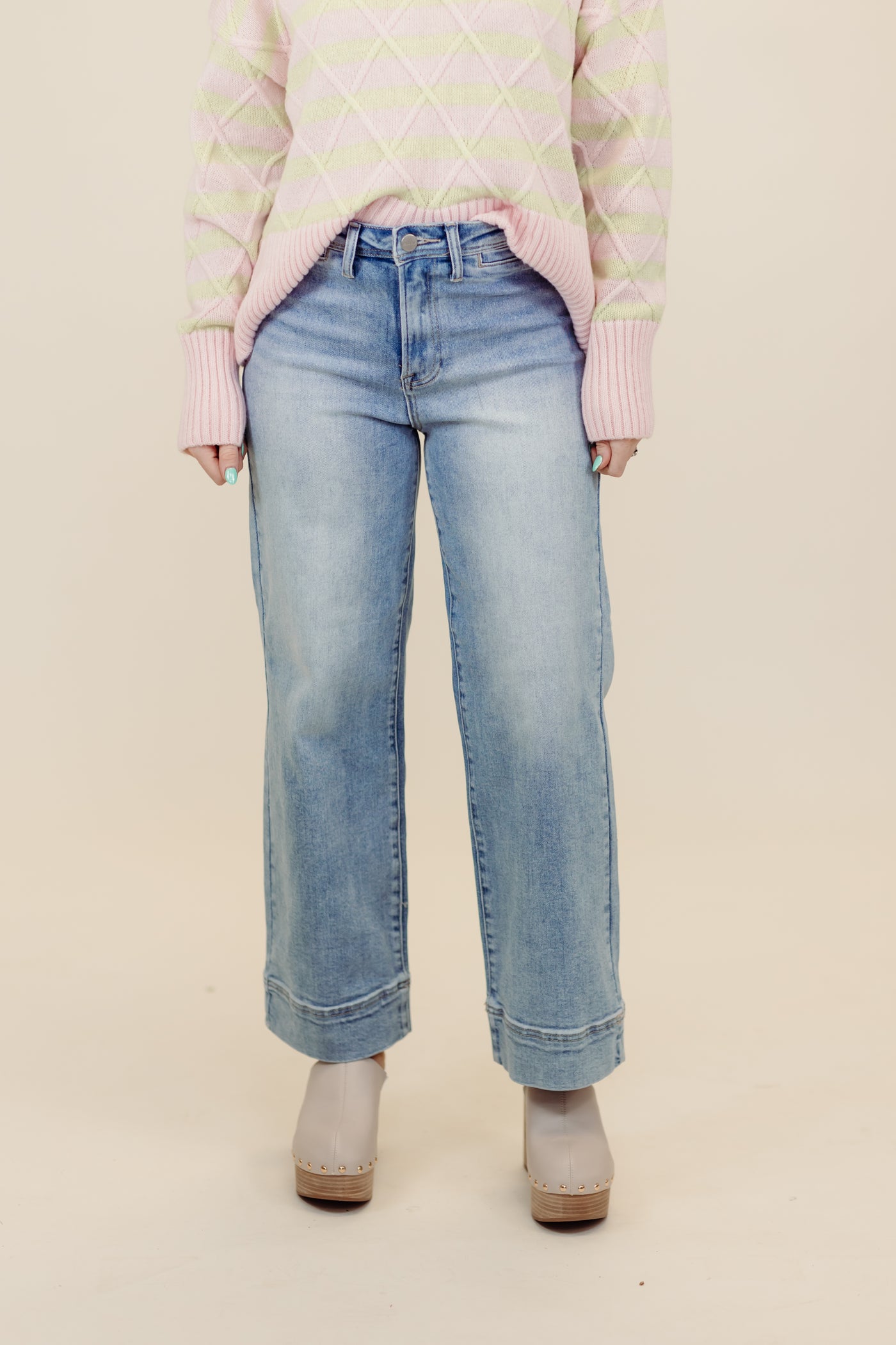 Risen Light Wash Wide Leg Trouser Jeans