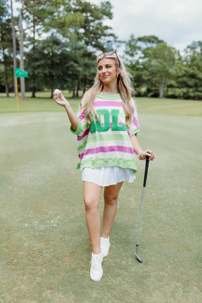 Light Green and Pink Striped Golf Oversized Top