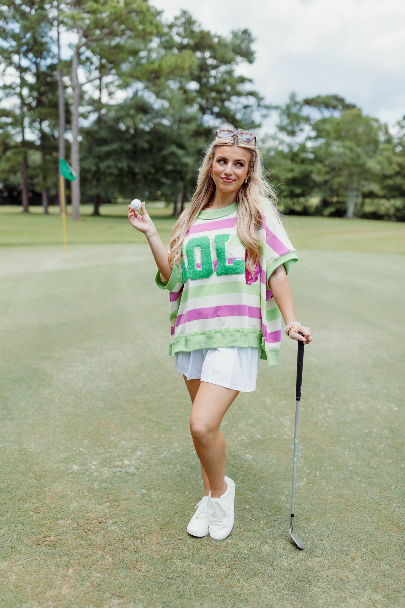 Light Green and Pink Striped Golf Oversized Top