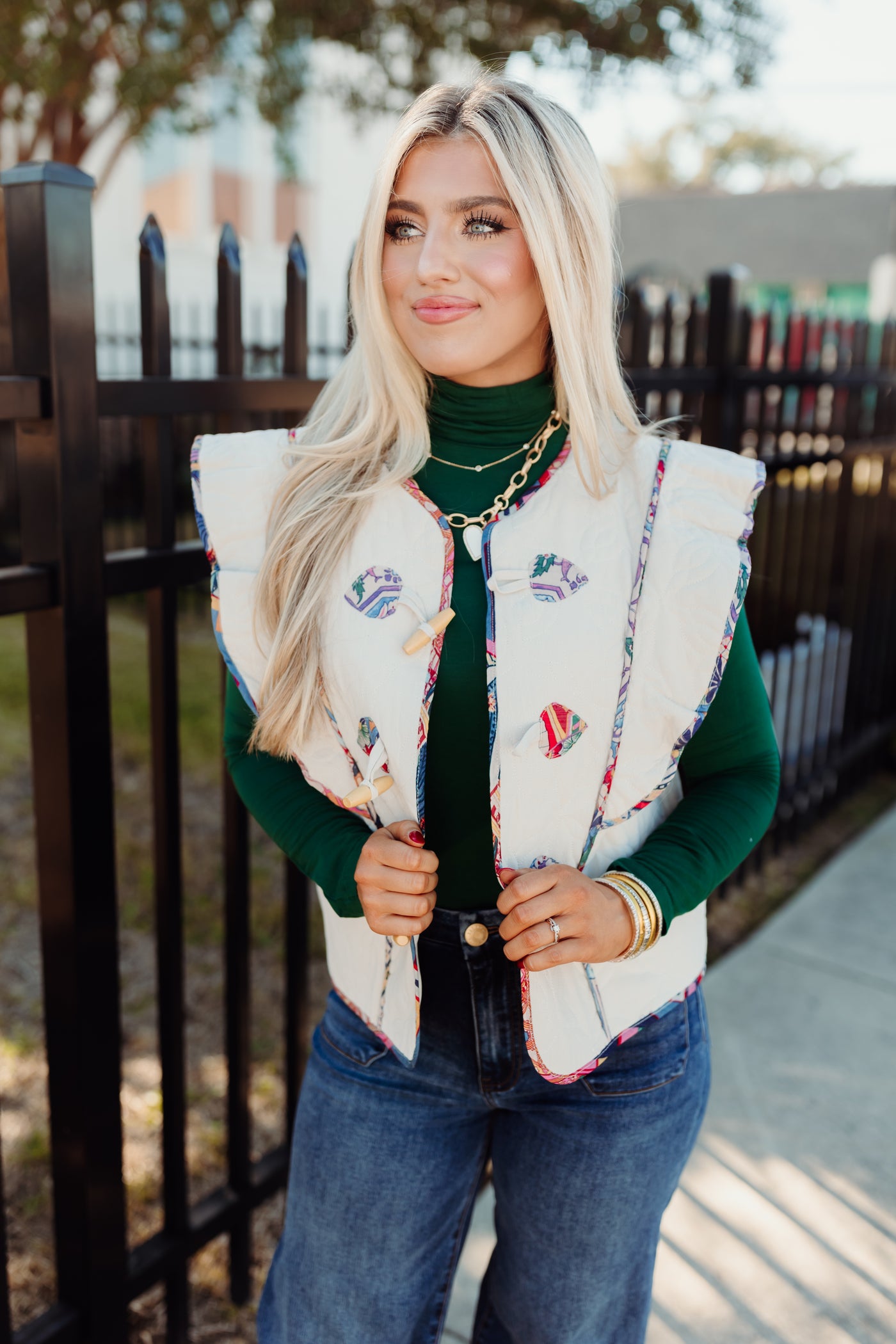 Beige Flutter Sleeve Quilted Vest