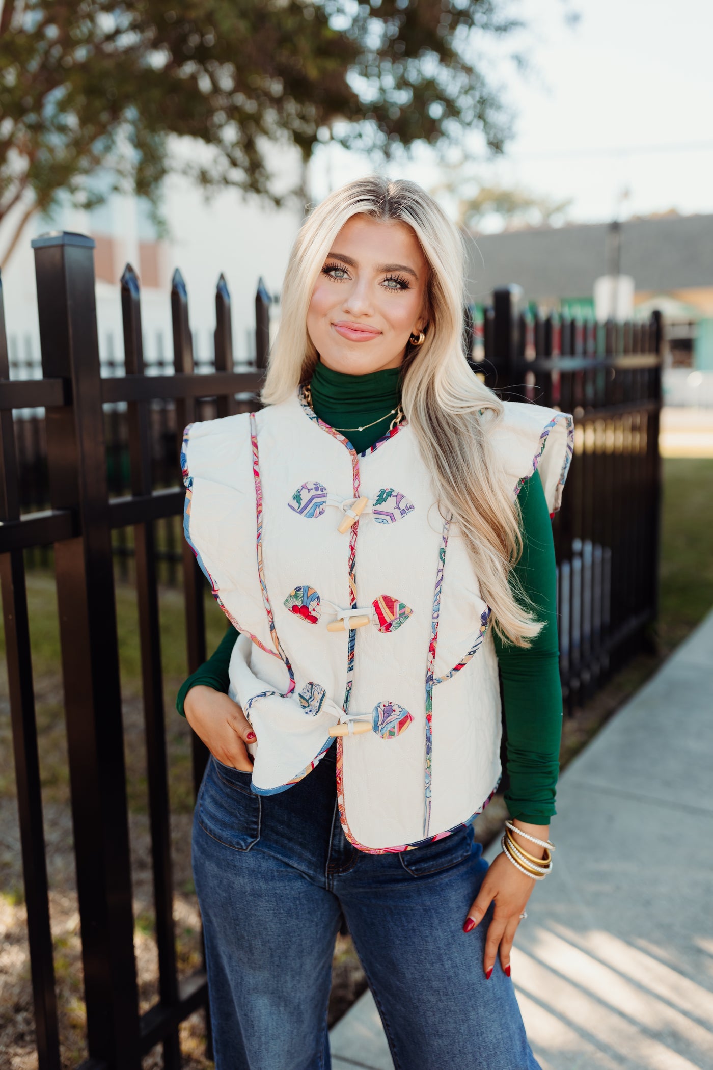 Beige Flutter Sleeve Quilted Vest