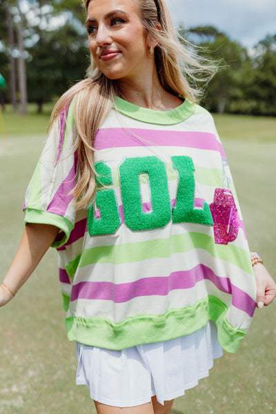 Light Green and Pink Striped Golf Oversized Top