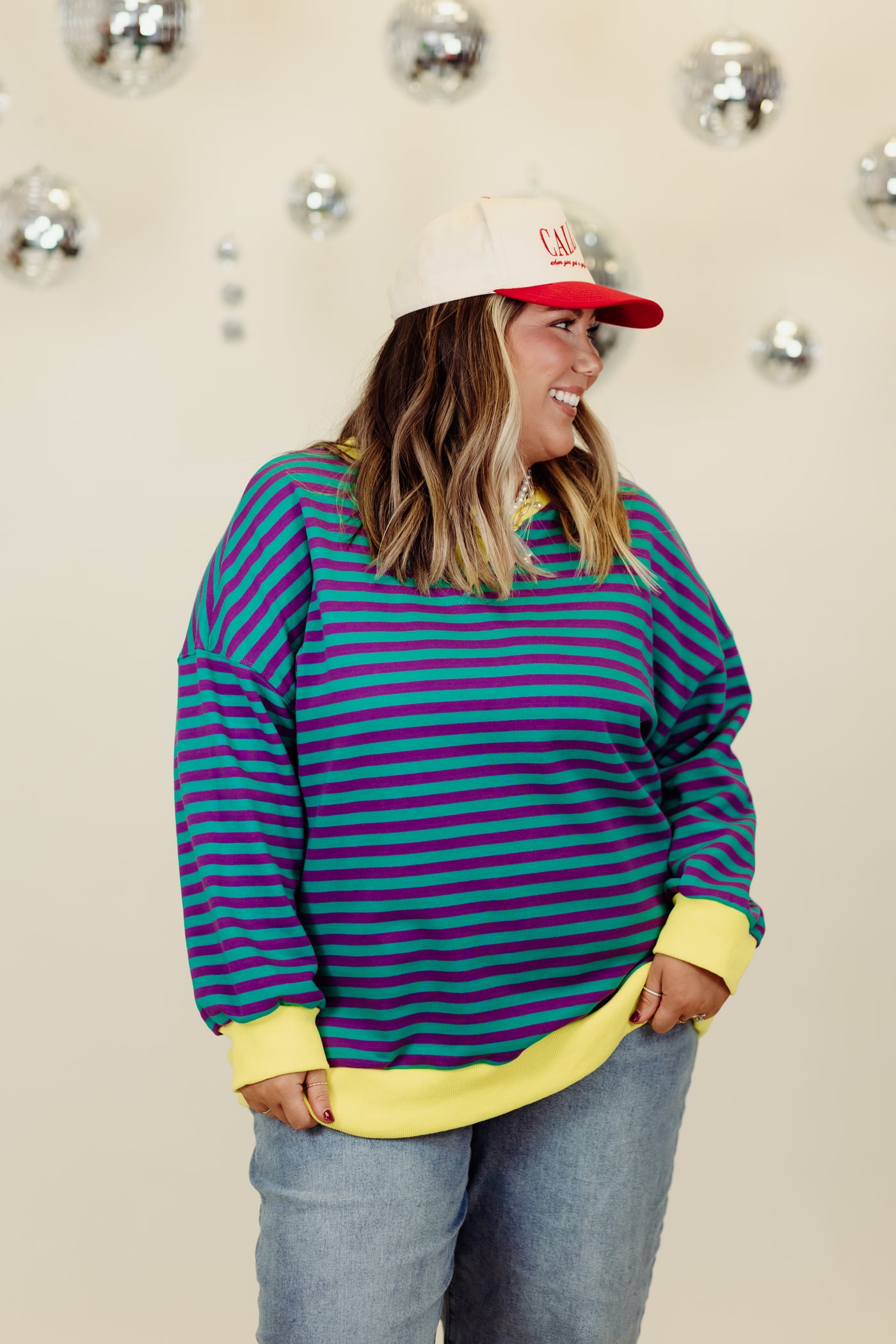 Multicolor Striped Color Contrast Loose Fit Sweatshirt