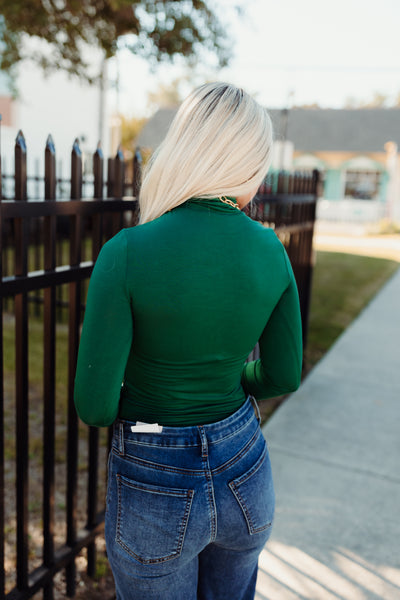 Dark Green Long Sleeve Turtleneck Top