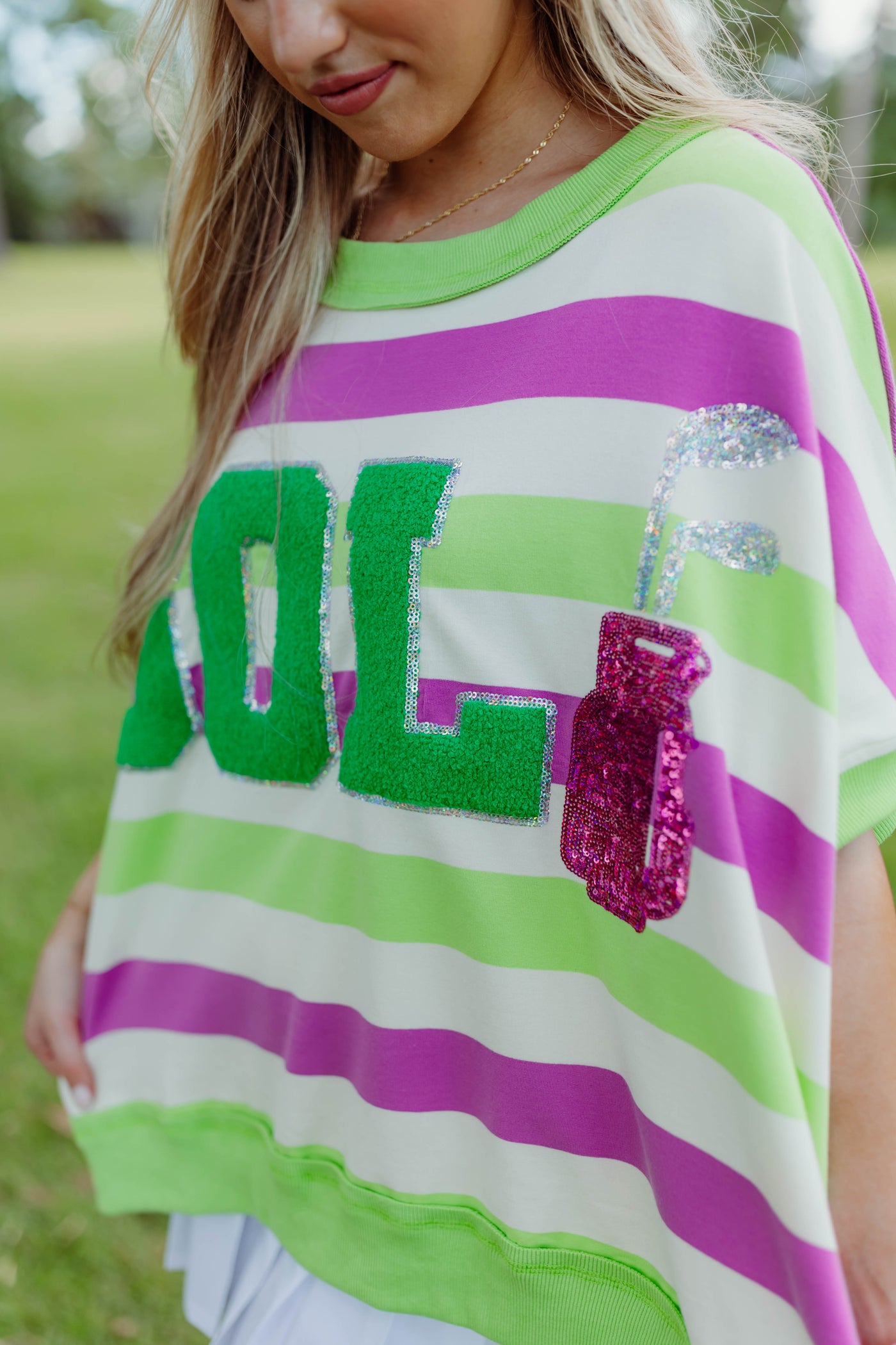 Light Green and Pink Striped Golf Oversized Top