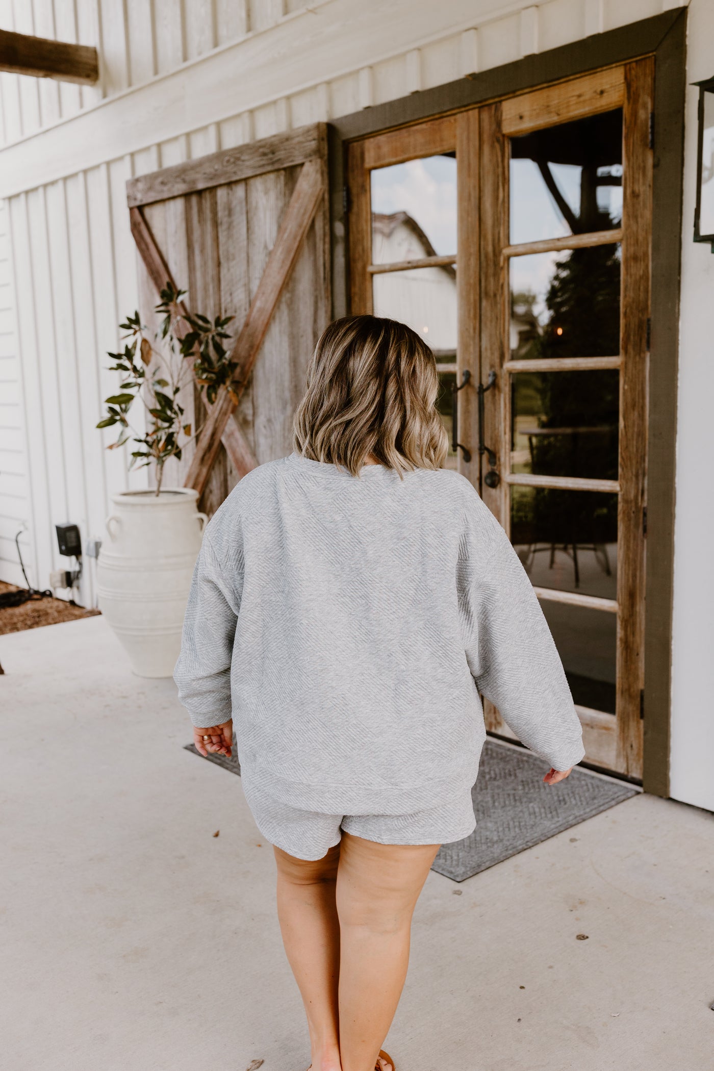 Grey Textured Lounge Pullover and Short Set