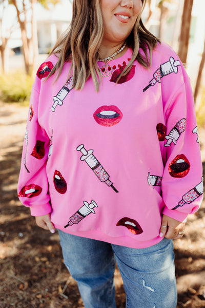 Queen of Sparkles Pink Lip & Syringe Sweatshirt