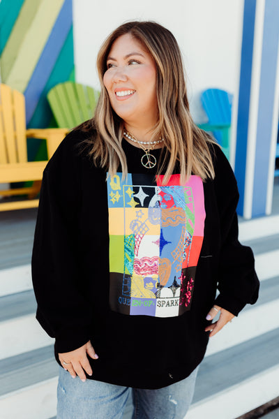 Queen of Sparkles Black Colorblock Queen Logo Sweatshirt