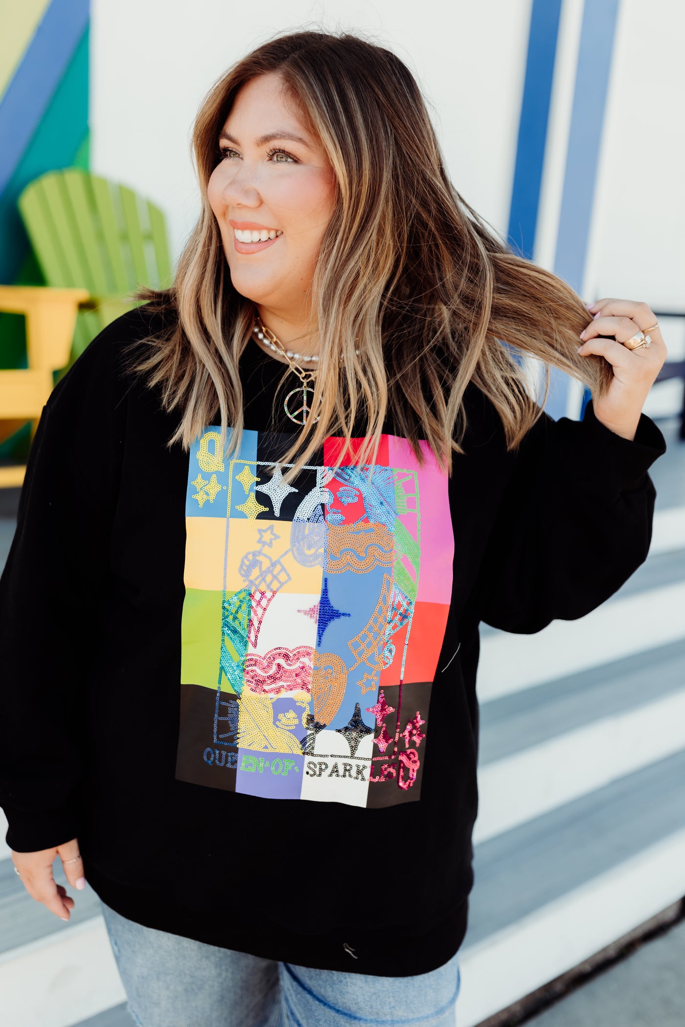 Queen of Sparkles Black Colorblock Queen Logo Sweatshirt